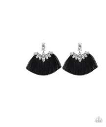 Formal Flair - Black - Thread / Fringe - Rhinestones - Post Earrings