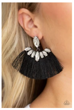 Load image into Gallery viewer, Formal Flair - Black - Thread / Fringe - Rhinestones - Post Earrings